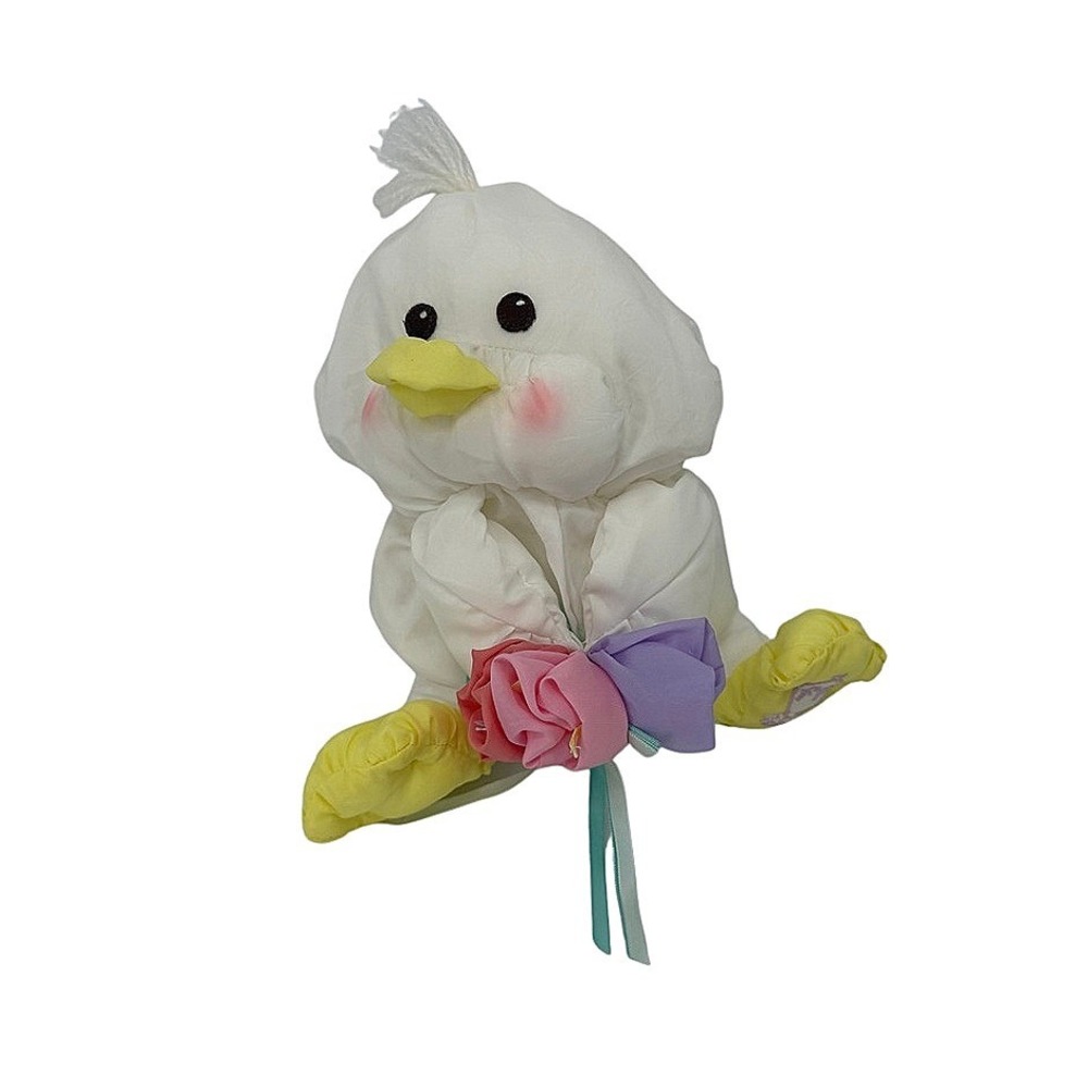 Fisher-Price Easter Puffalumps White Duck Plush w/ Roses VTG 1980s Toy‎
